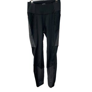 REI Black Hiking Leggings Lightweight Small Outdoor Pockets Faux Leather Patches